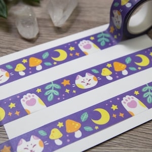 Ruban adhésif en Washi Magical Kitty - étoiles, croissant de lune, champignons - articles de papeterie, travaux manuels, Bullet Journaling