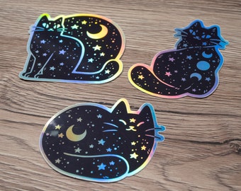 Black Galaxy Cats - Holographic Vinyl Stickers