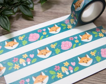 Floral Fox Washi Tape - Flowers, Mushrooms - Stationary, Crafts, Bullet Journaling