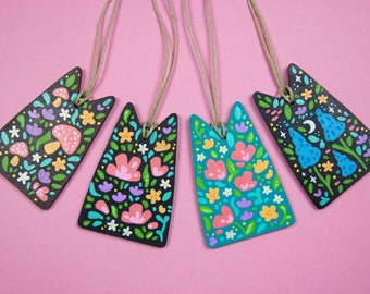 Floral Cat Ornaments - Different Variations - Handmade Hand Painted