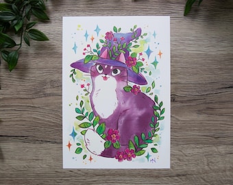 Plant Magic Witch Cat - Matte Art Print - Signed