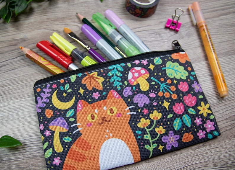 Magical Fall Nature Kitty Pencil Case Zipper Pouch Make-up Bag Stationary School Supply image 1