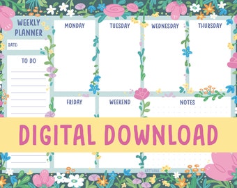 Digital Download - Weekly Planner Pad - Flowers and Plants - Stationary Supply