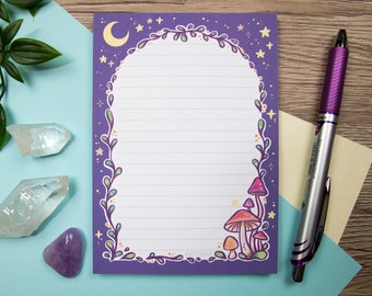 Notepad - Mushrooms, Moon and Stars - Stationary Supply | Size A6 - 4.1 x 5.8 inch