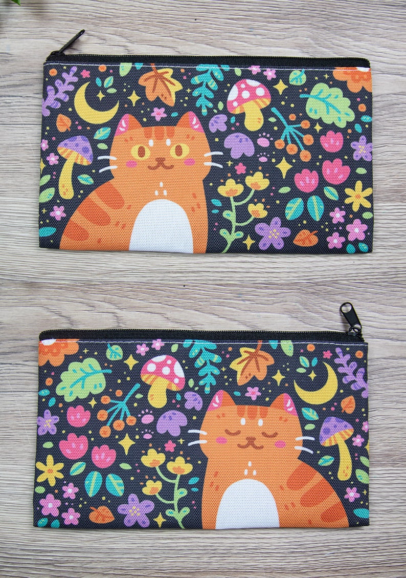 Magical Fall Nature Kitty Pencil Case Zipper Pouch Make-up Bag Stationary School Supply image 6