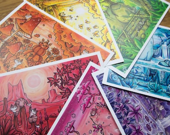 Escenas mágicas monocromáticas de gatos - Impresiones artísticas mate - Firmadas