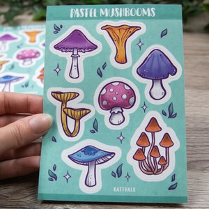 Pastell Pilz Sticker Bogen - 7 Vinyl Sticker Soft Touch