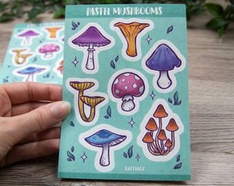 Pastel Mushroom Sticker Sheet - 7 Vinyl Stickers Soft Touch