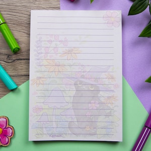 Anteckningsblock - Blommig häxkatt - Pappersmaterial | Storlek A6 - 10,5 x 14,5 cm