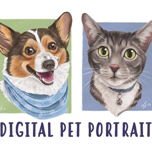 Custom Stylized Pet Portrait - Digital Printable Art - Gift for Cat Dog Pet Owners