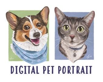 Custom Stylized Pet Portrait - Digital Printable Art - Gift for Cat Dog Pet Owners