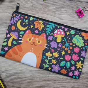 Magical Fall Nature Kitty Pencil Case Zipper Pouch Make-up Bag Stationary School Supply image 5