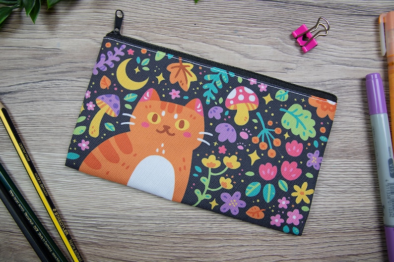 Magical Fall Nature Kitty Pencil Case Zipper Pouch Make-up Bag Stationary School Supply image 5