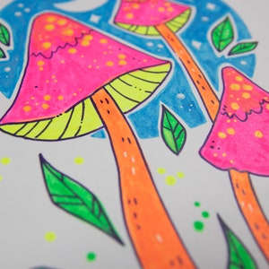 Original Art - Neon Mushrooms - Size A5 (5.8 x 8.3 in) - Tracked shipping included