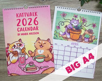 2026 Wall Calendar with Cute Cats - A4 Size