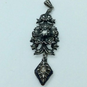 Georgian Pendent  in Silver with Diamonds, Fragment Piece , Diamond drop is light yellow rectangle