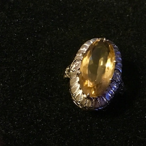 Rare Citrine Filigree Ring Yellow in color , Large Statement Ring Sz 8 1/4
