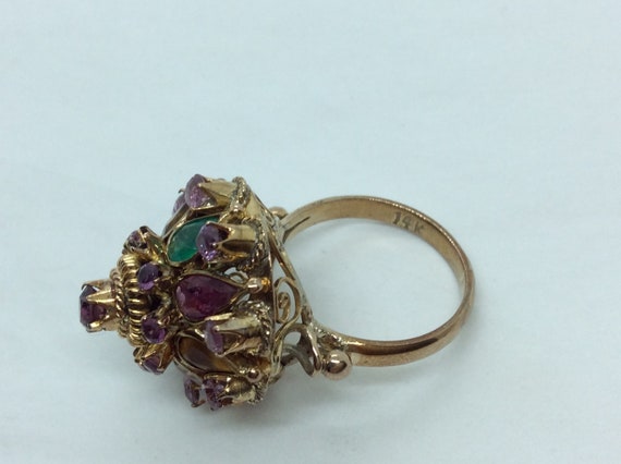 Multi  Stone Thai Princess Ring, Gold Statement R… - image 3