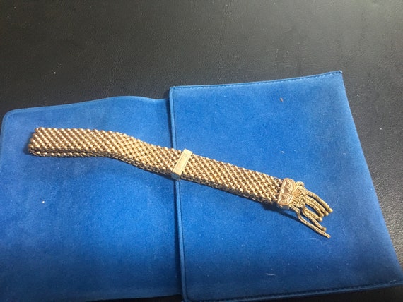 Antique gold filled mesh slide on bracelet with t… - image 1