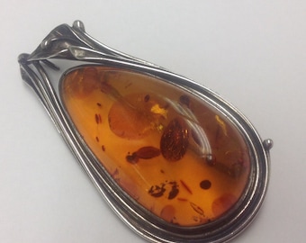 Sterling Baltic Amber handmade  pin pendent  Peace Lily Design from Latvia 1930