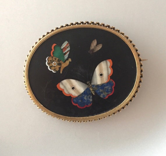 Reduced Price Antique Pietra Dura Butterflies Bro… - image 1