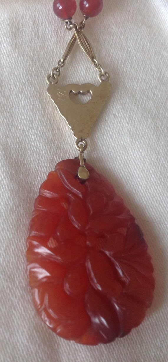 14 karat yellow gold carved carnelian lavaliere c… - image 5