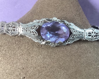 Edwardian Sterling Silver Bracelet with Amethyst center Gorgeous