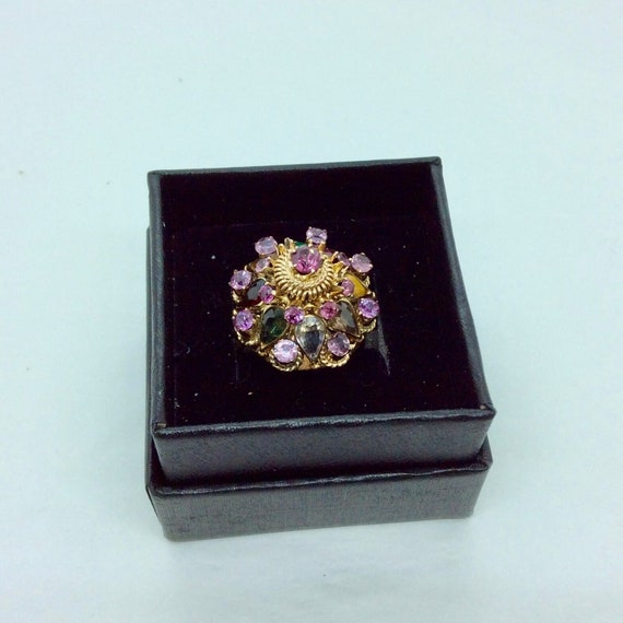 Multi  Stone Thai Princess Ring, Gold Statement R… - image 1