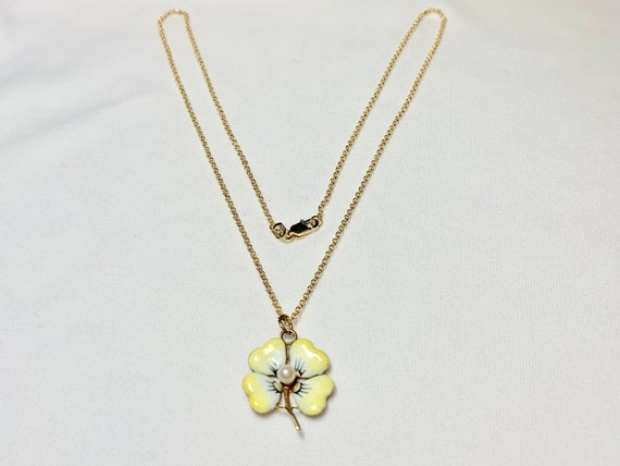 Enameled Pansy Necklace, 14k yellow  Pearl Center… - image 10