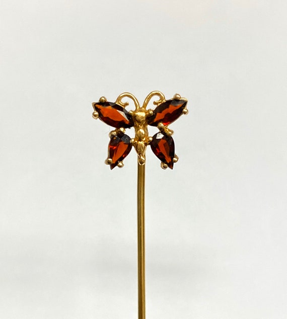 14k Garnet Butterfly Stick Pin, red Garnets, Butt… - image 1