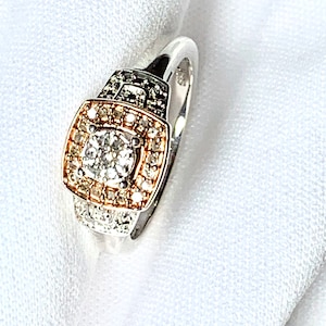 Diamonds , in a Rose Gold Surround  and Silver Square Statement Ring