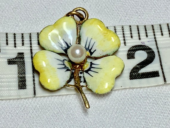 Enameled Pansy Necklace, 14k yellow  Pearl Center… - image 7