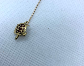 Art Deco Vintage Turtle Stick Pin Enameled 10k Yellow Gold