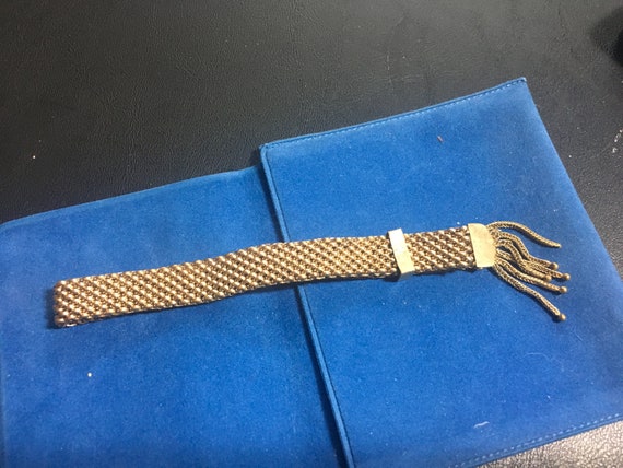 Antique gold filled mesh slide on bracelet with t… - image 3