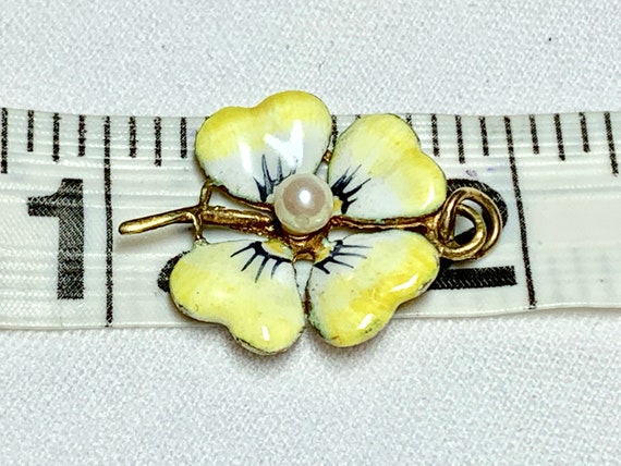 Enameled Pansy Necklace, 14k yellow  Pearl Center… - image 6