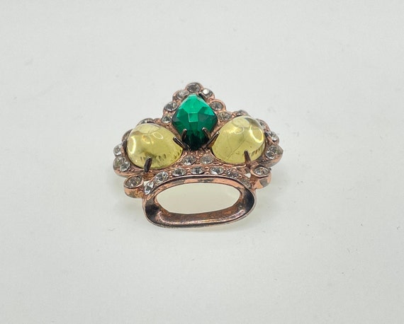 Vintage Green and Yellow Crown Brooch. Jelly bell… - image 4