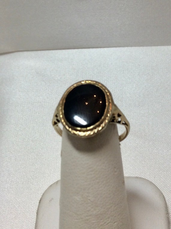 Vintage Oval Onyx Ring In 14k Yellow Gold Bezel Set O Gem