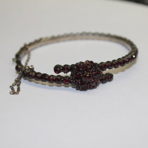 Vintage Bohemian Garnet Bracelet with Flower Center bypass January Birthstone