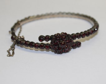 Vintage Bohemian Garnet Bracelet with Flower Center bypass January Birthstone