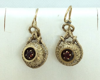 Antique Gold Filled Snake surround Earrings with Garnets