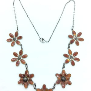 Sterling Enameled  Flower necklace in Red 1930 era