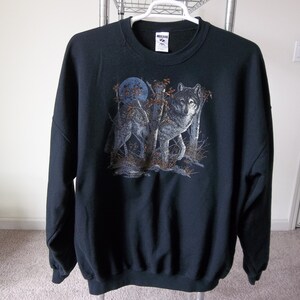 Vintage black Sweatshirt Wolf 1990s 1980s 3Xl Jerseys Faded Distressed Preppy Grunge Unique Casual Street Clothing image 3