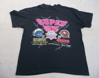 Vintage T-Shirt Chargers VS 49ers XL 1990s Faded Black Tee NFL Super Bowl