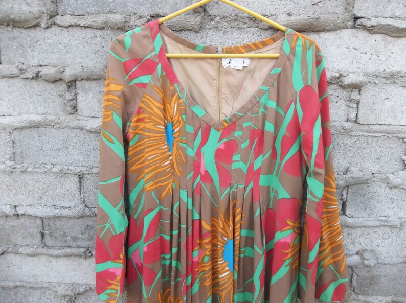 Vintage Dress Silk Mid Century Mad Men Mod Floral Paris Summer sz fits Medium Oversized 1960s