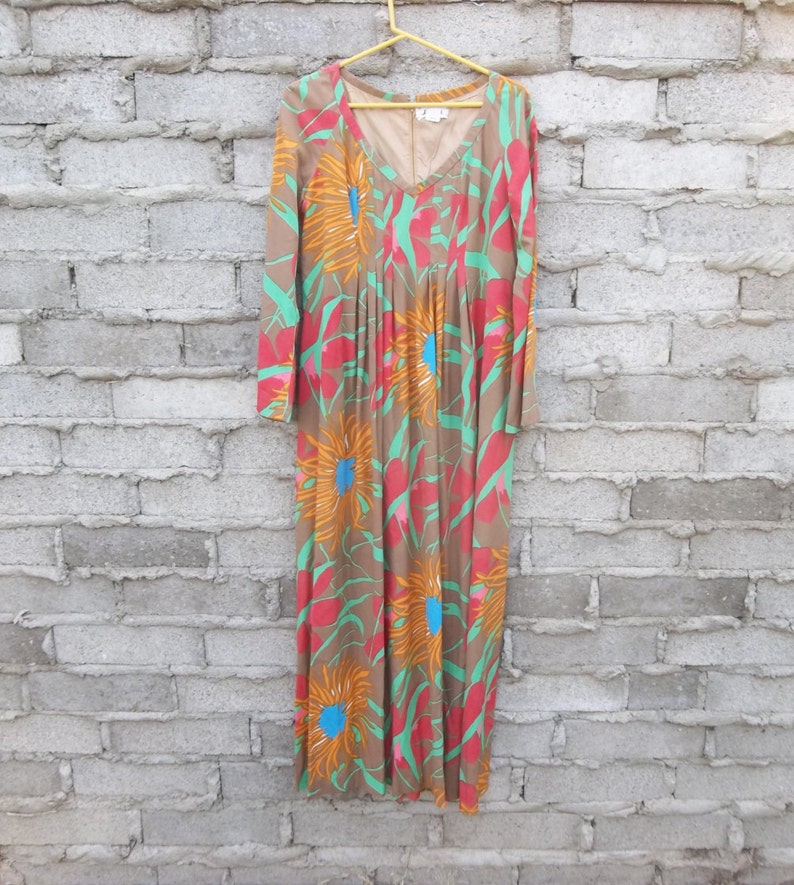 Vintage Dress Silk Mid Century Mad Men Mod Floral Paris Summer sz fits Medium Oversized 1960s
