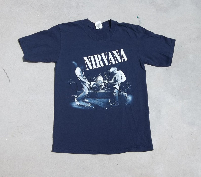 Vintage T-Shirt Nirvana Medium 2000s Live Medium Grunge Hard Rock Alternative Band Dark Blue image 5