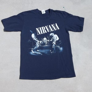 Vintage T-Shirt Nirvana Medium 2000s Live Medium Grunge Hard Rock Alternative Band Dark Blue image 4