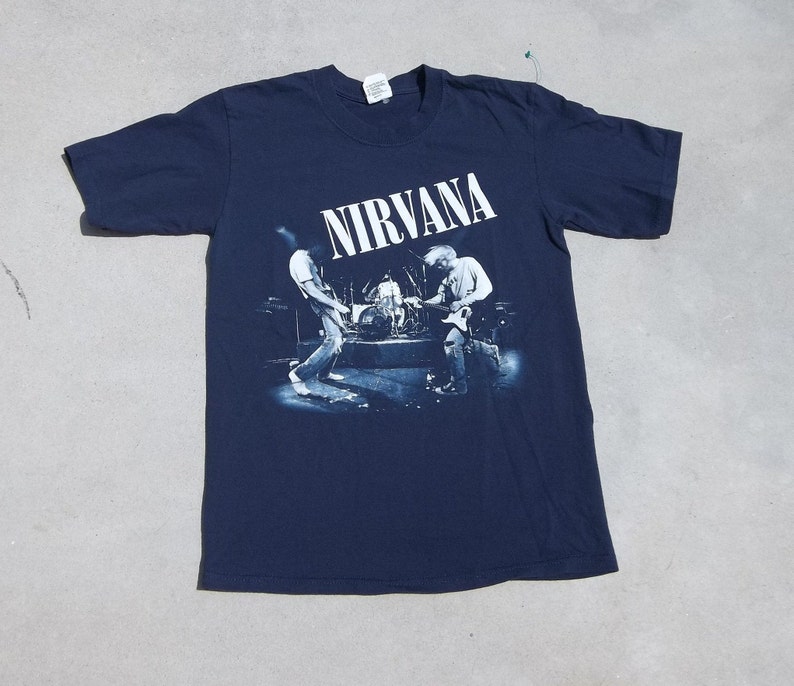 Vintage T-Shirt Nirvana Medium 2000s Live Medium Grunge Hard Rock Alternative Band Dark Blue image 4