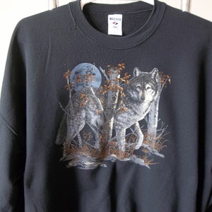 Vintage black Sweatshirt Wolf 1990s 1980s 3Xl Jerseys Faded Distressed Preppy Grunge Unique Casual Street Clothing image 4