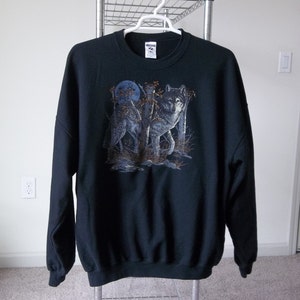 Vintage black Sweatshirt Wolf 1990s 1980s 3Xl Jerseys Faded Distressed Preppy Grunge Unique Casual Street Clothing image 2